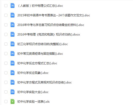 中考知识点公式复习word文档合集