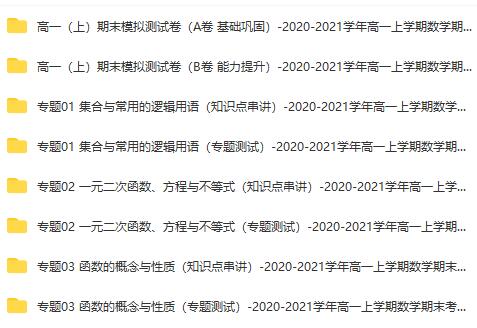 2020-2021学年高一上学期数学期末考点大串讲