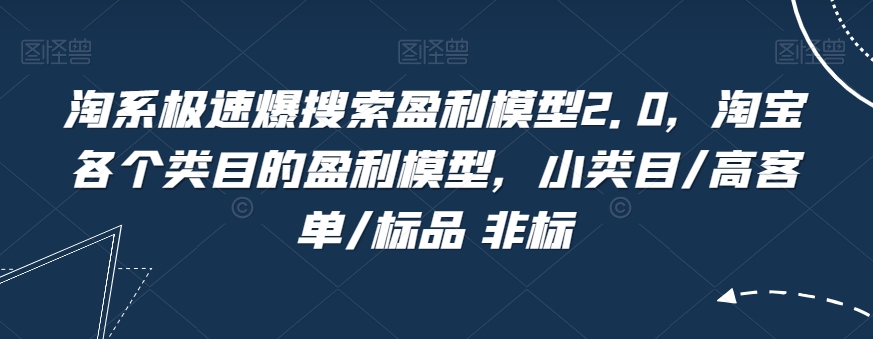 淘宝极速盈利模型2.0：小类目、高客单、标品与非标，淘系搜索爆发式盈利秘籍！