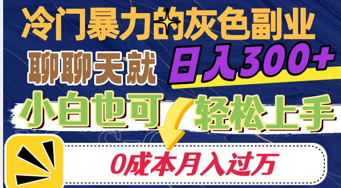 冷门副业项目揭秘：轻松聊天日入300+，0成本月入过万的绝佳机会！