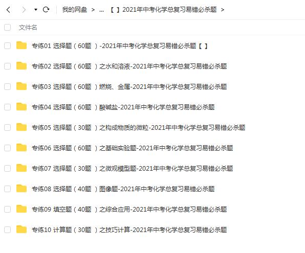 2021年中考化学总复习易错必杀题初中化学