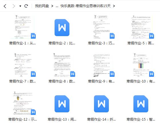 小学快乐奥数 寒假作业思维训练15天Word文档