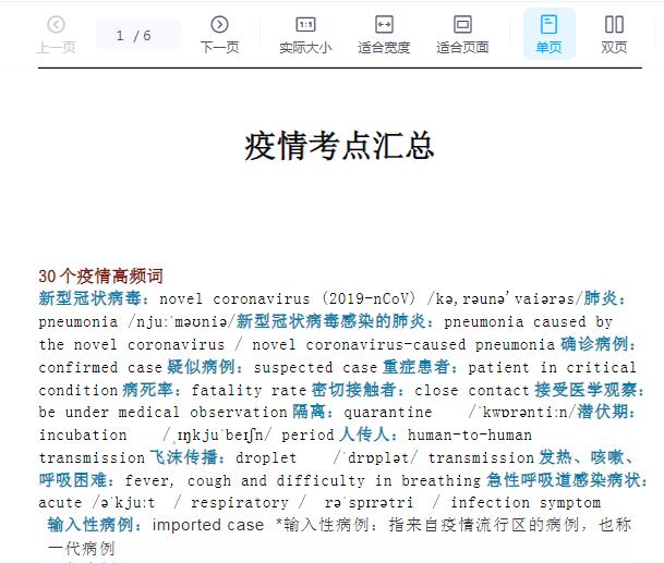 新型冠状病毒疫情中高考英语考点汇总Word文档